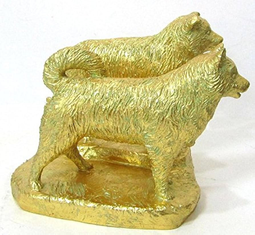 富永直樹 タロジロ ブロンズ製 金箔仕上げ 定価25万 桐箱付き Amazon.co.jp: 富永直樹『タロ・ジロ（金箔）』ブロンズ像 銅像